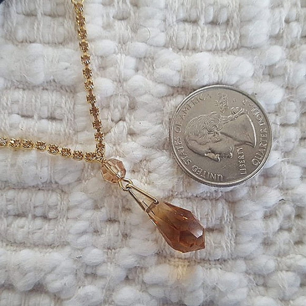 Faceted Amber Vintage Teardrop Goldtone Necklace/Earrings - Picture 4 of 6